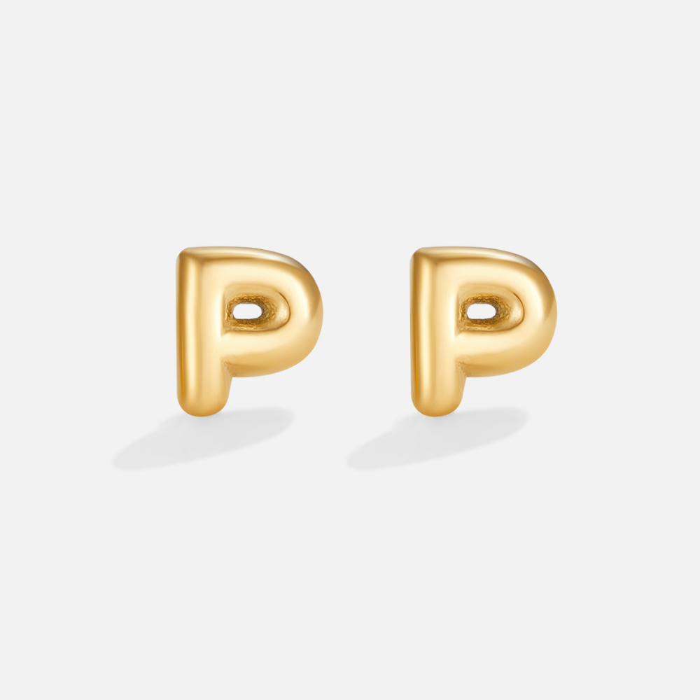 Gold Bubble Letter Earrings