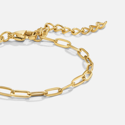 18K Gold Paperclip Charm Bracelet