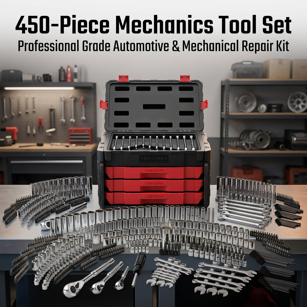 Craftsman 450-Piece Automotive Tool Set – Complete Garage & Repair Kit for Mechanics, DIY & Home Projects