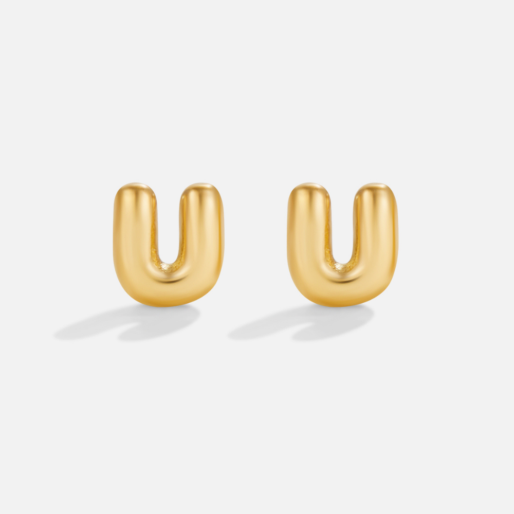 Gold Bubble Letter Earrings