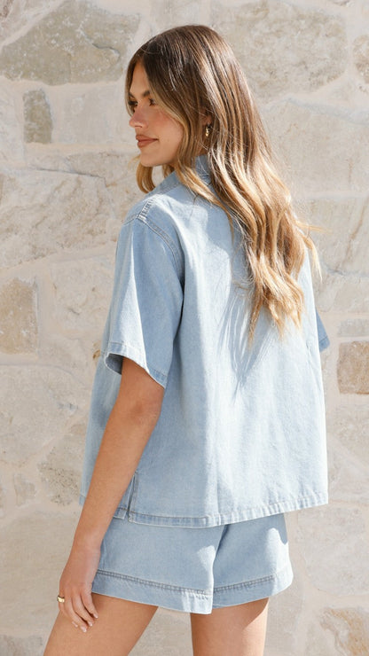 Adia Top and Shorts Set - Light Blue Denim