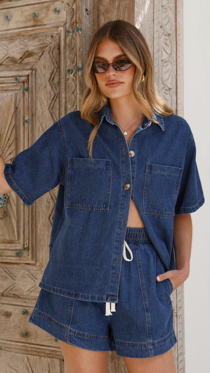 Adia Top and Shorts Set - Dark Denim