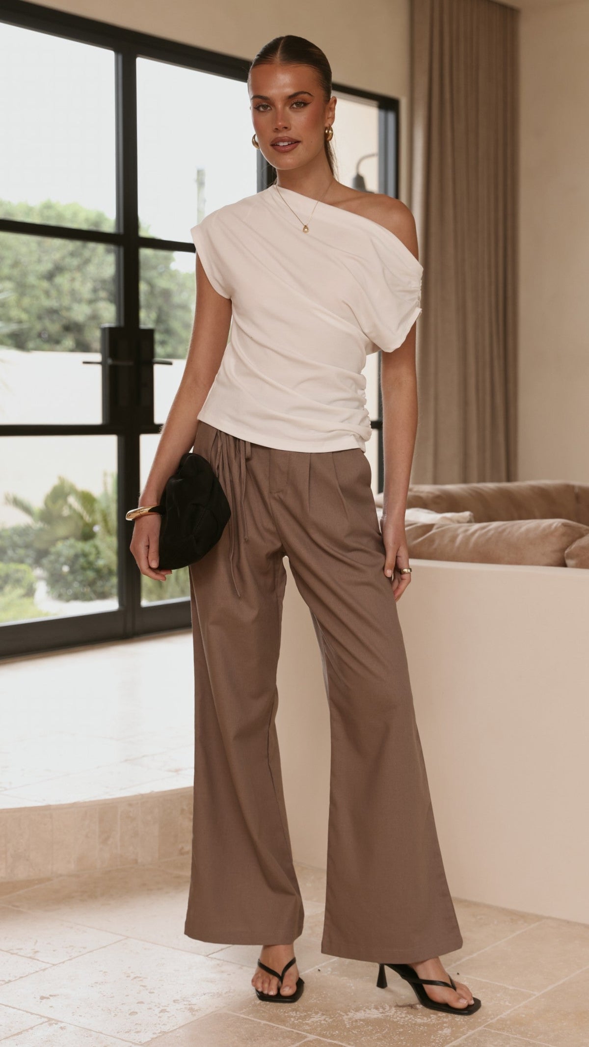 Cascada Tie Waist Pants - Brown