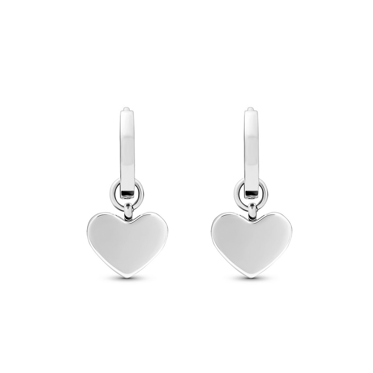 Pale Pink Opal Heart Huggie Earrings (Silver)