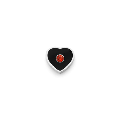 Black Enamel Heart Charms (Silver) - Birthstone
