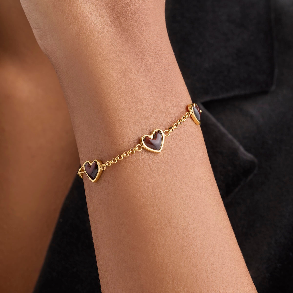 Chocolate Brown Multi Heart Bracelet (Gold)