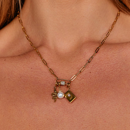Crystal Paperclip Charm Necklace