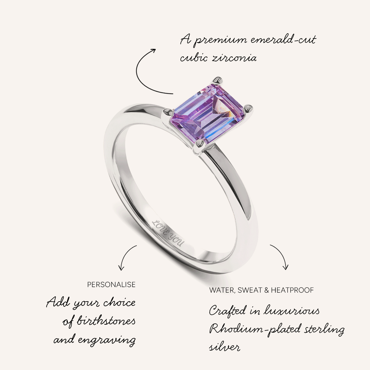 Birthstone Emerald Cut Legacy Ring 1ct (Silver)