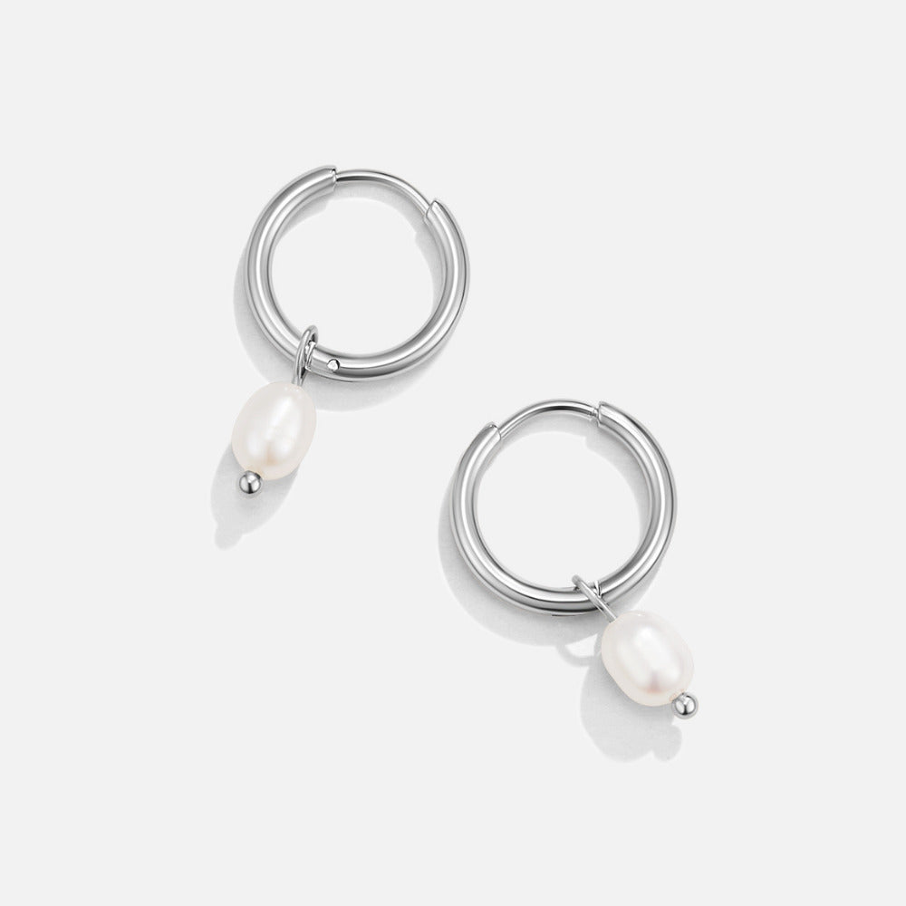 Freshwater Pearl Bella Silver Hoop Earrings