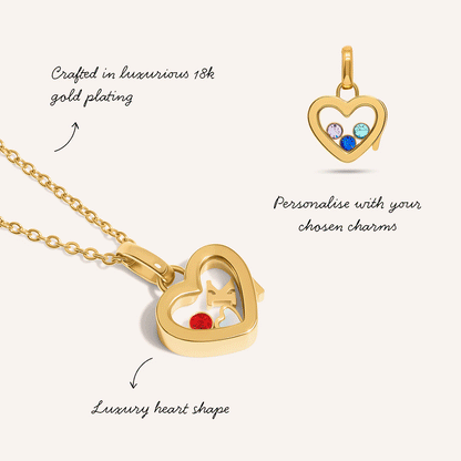Floating Charm Heart Locket Necklace (Gold)