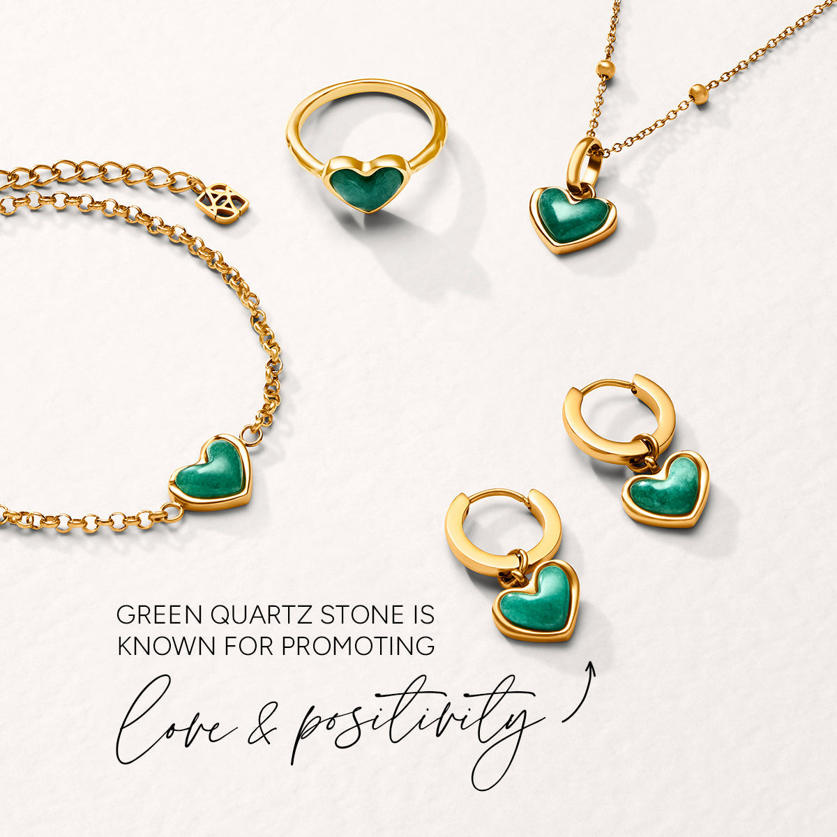 Green Quartz Huggie Earrings Set (Gold)