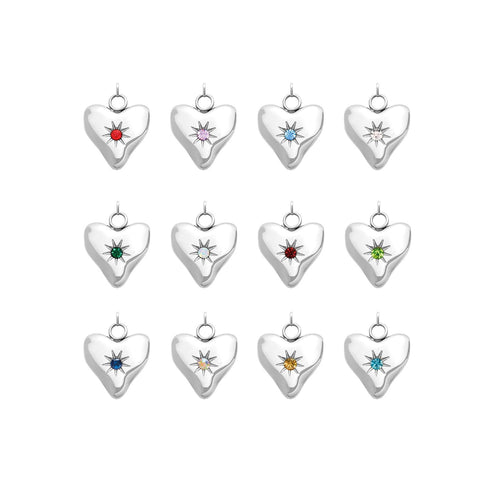 Molten Heart Birthstone Charm (Silver)