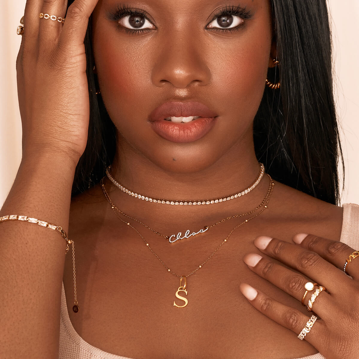 Crystal Signature Name Necklace (Gold)