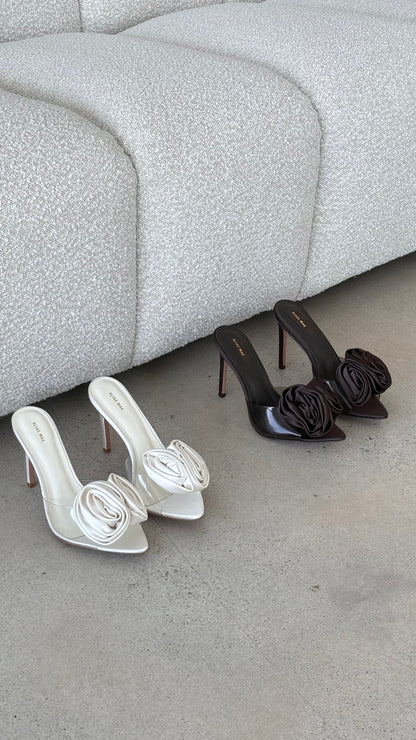Casey Heel - Choc Satin