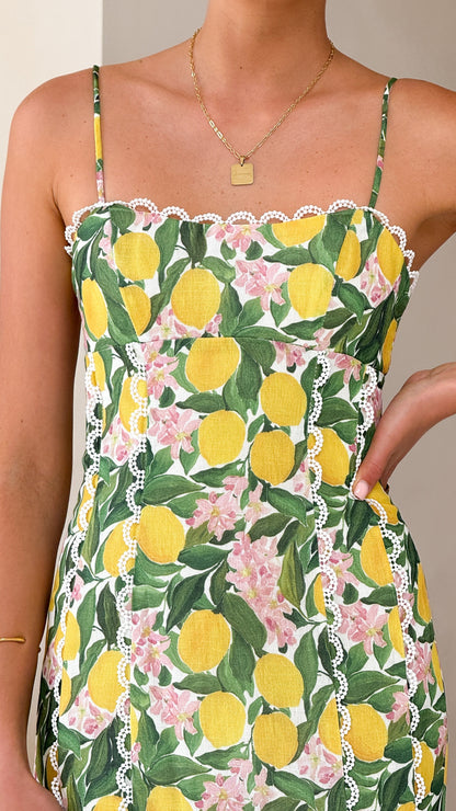 Carlia Midi Dress - Lemon Print