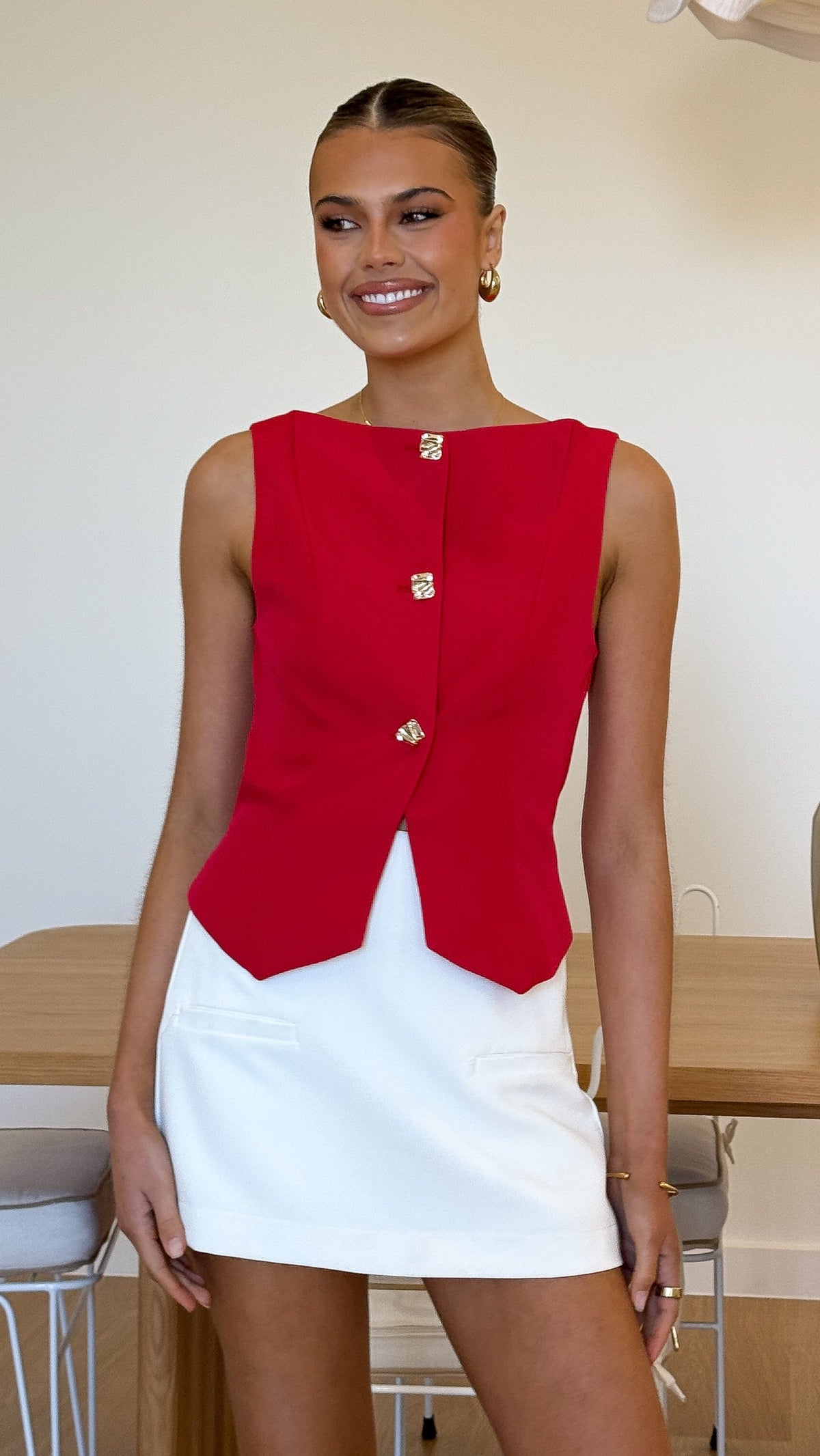 Alexis Button Up Vest - Red
