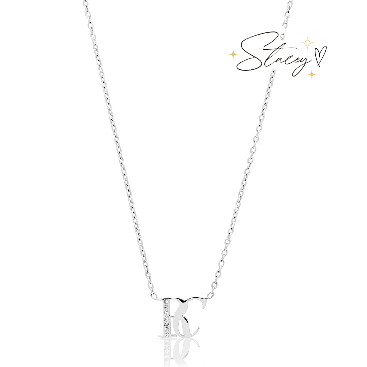 Double Initial Crystal Necklace (Silver)