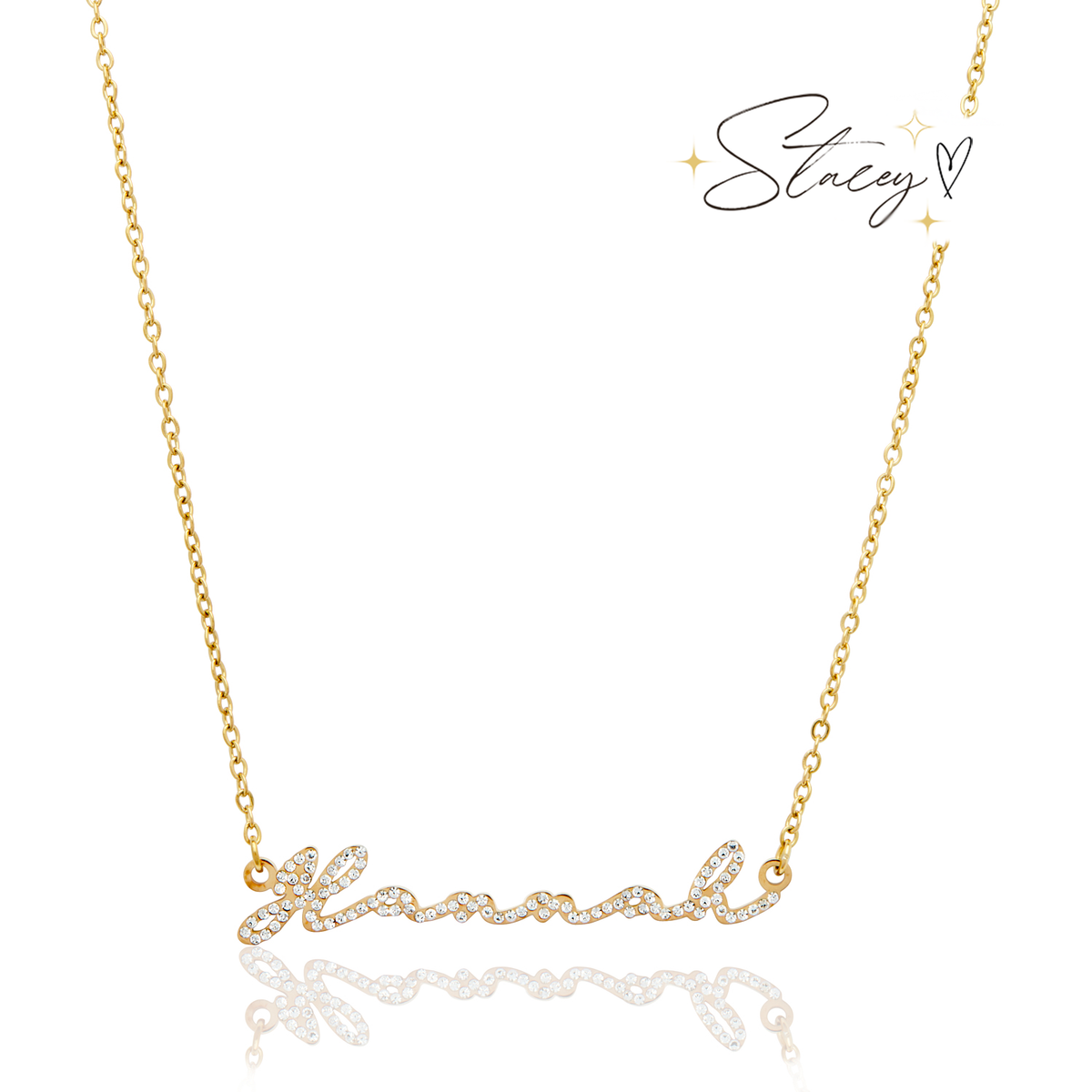 Crystal Signature Name Necklace (Gold)