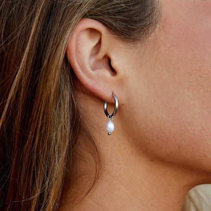 Freshwater Pearl Bella Silver Hoop Earrings