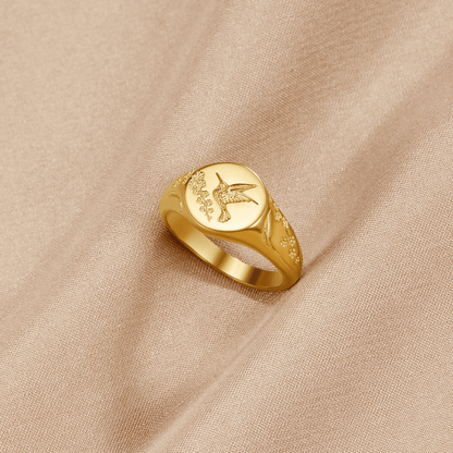 Golden Hummingbird Signet Ring