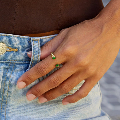 Green Emerald  Cuff Ring