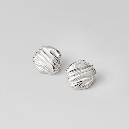 Lila Pleated Silver Button Earrings