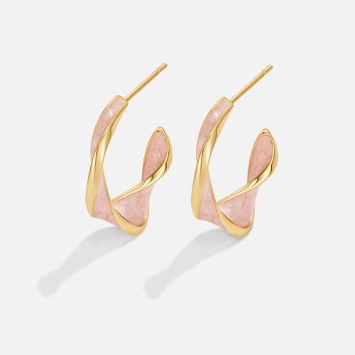 Pink Mother of Pearl Twist Hoop Earrings