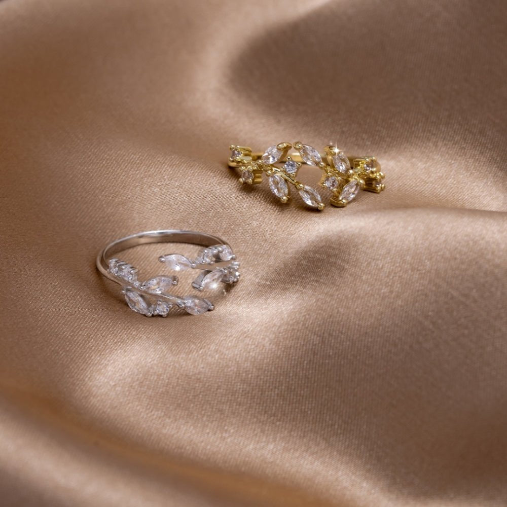 Silver Crystal Vine Ring