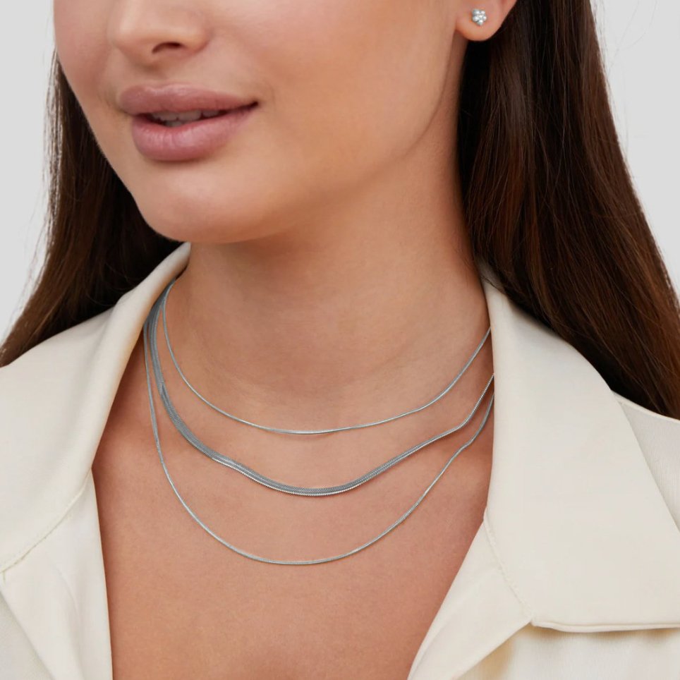 Silver Multi-Layered Chain  Necklace