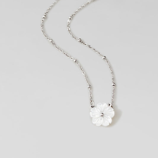 Silver White Blossom Flower Necklace
