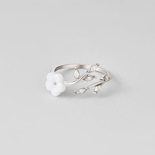 Silver White Blossom Flower Ring