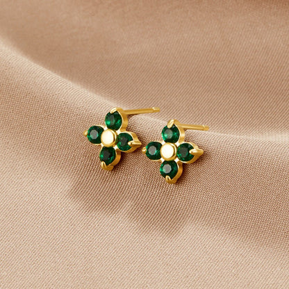 Tiny Emerald Petal Stud Earrings