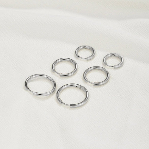 Triple Hoop Earrings Silver Set