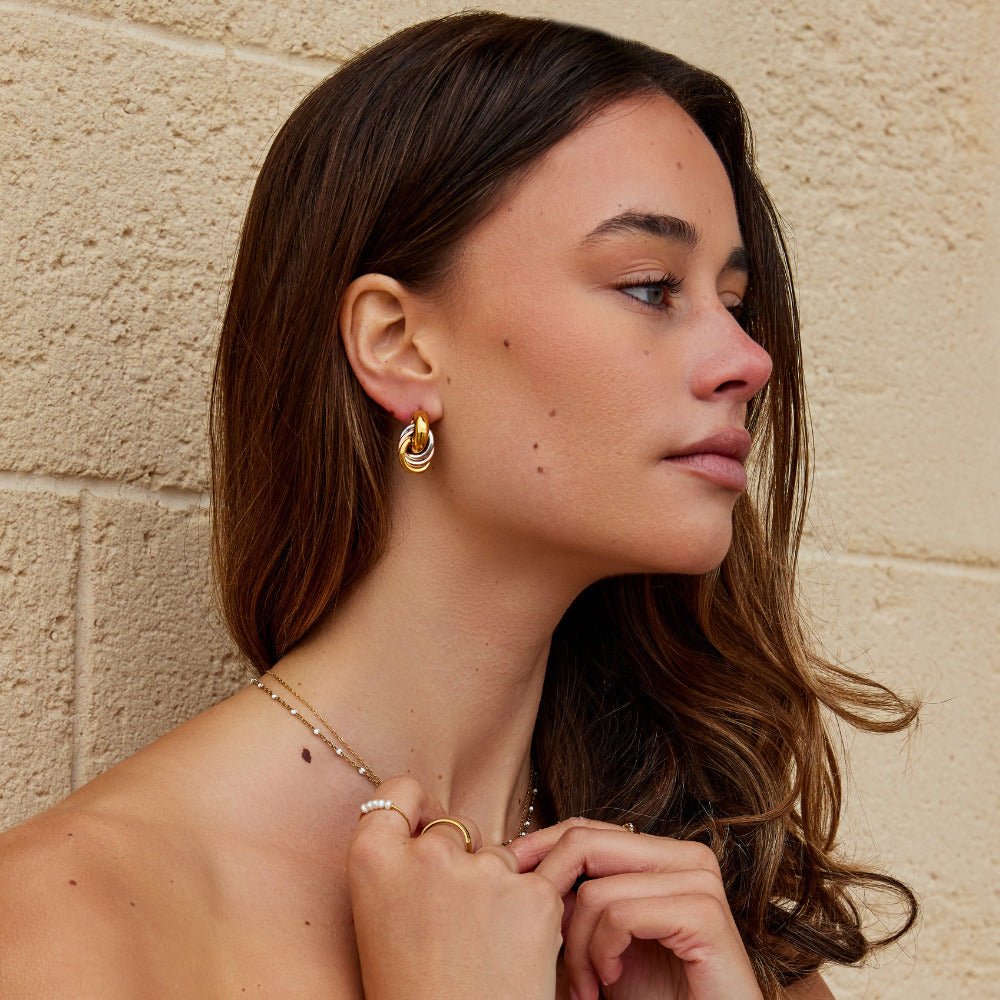Twisted Three-Toned Hoop Earrings